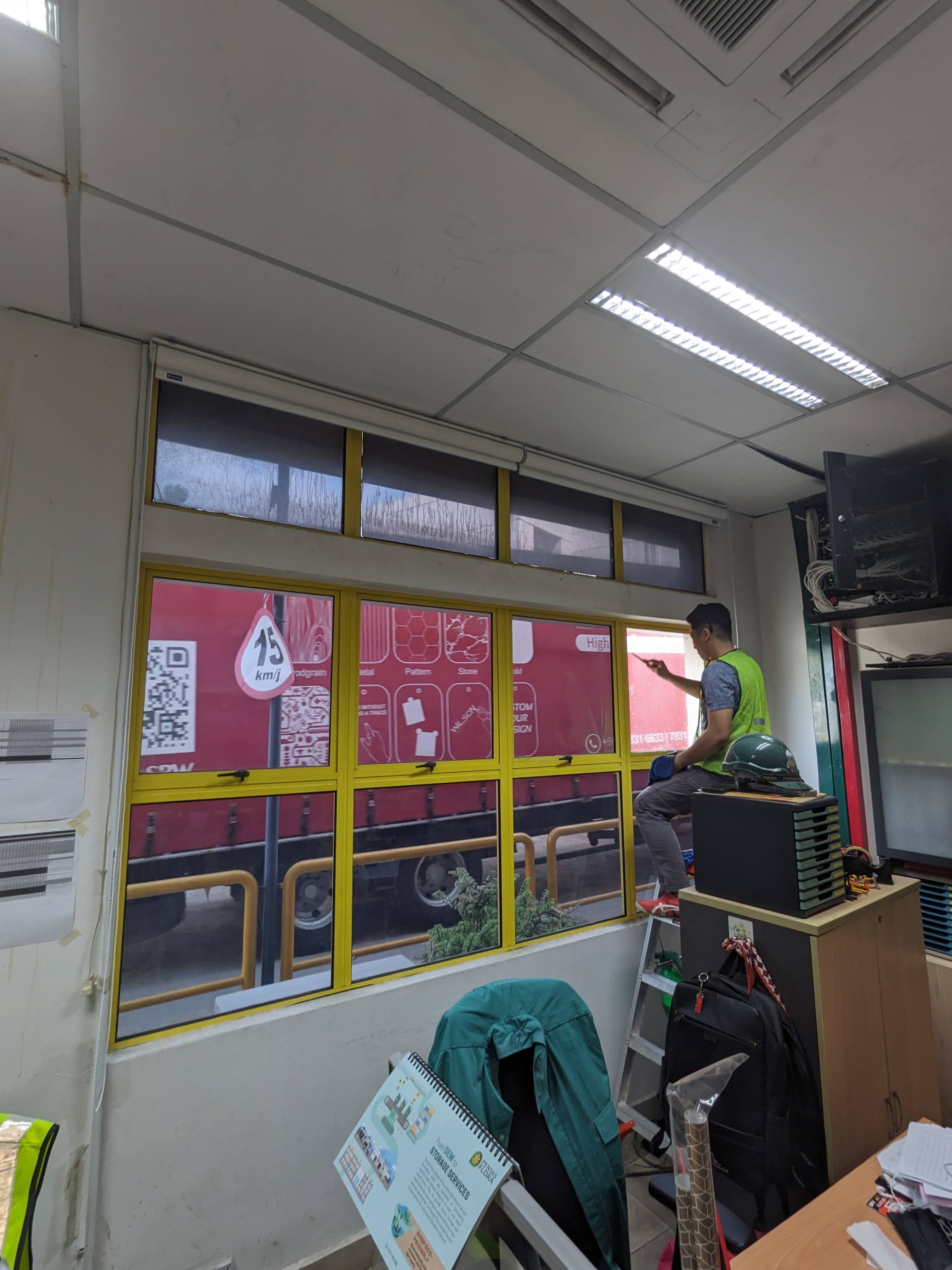 Office Tint Installation at Factory — Puncak Alam, Selangor  - A combination of Nano Carbon and Frosted films installed for a factory office. Provides maximum heat comfort, full privacy, and a professional modern look.